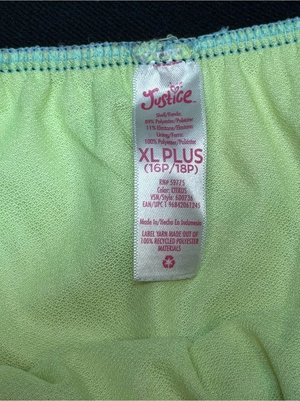 Justice Sport Girls Palm Tree Peace Sign Running Shorts XL Plus 16P/18P